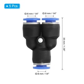 PATIKIL 1/2" OD Y Shape Plastic Push to Connect Fittings, 5 Pack Y Type 3 Way Pipe Connection Thread Pipe Fittings Push Lock for Air Water RO System, Blue