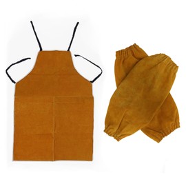 Tool Aprons,Leather Welding Apron,Leather Woodwork Apron,25.6x39.4in Insulation Protection For Men Women Heat Resistant Flame Retardant Work Shop Supplies（With a Pair Leather Welding Sleeves）