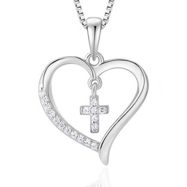 Vesitim Heart Pendant Necklace 18K White Gold/Yellow Gold/Rose Gold Plated Sterling Silver Cross Necklace Birthstone Jewelry, Sterling Silver, Cubic Zirconia