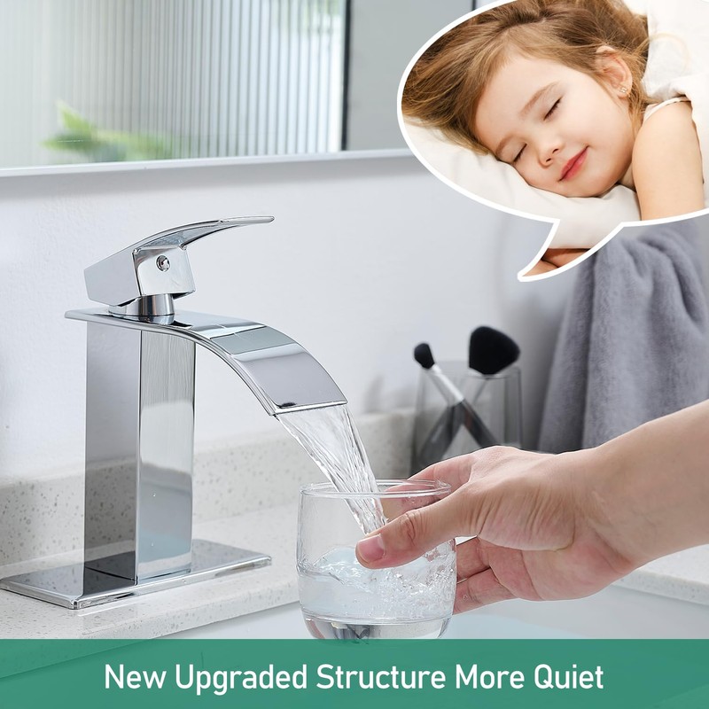 VOTON Chrome Bathroom Faucets Waterfall Bathroom Sink Faucet Modern Single