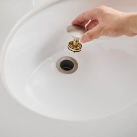 Greenspring Bathroom Sink Drain with Overflow Vessel Vanity Pop Up Drain Assembly Stopper Lavatory Commercial Bath Brass Fits Bathroom Standard Sink Hole 1-1/2" to 1-3/4" Brushed Nickel, P05N