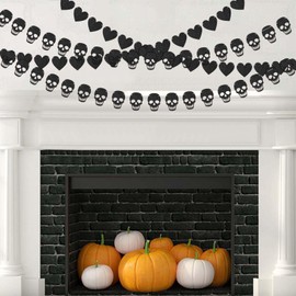 Halloween Garland, Set of 4, Gothic Black Heart Skull Garland, Halloween Hanging Flag, Hanging Decor, Wall Decor, Interior, Store, Photography, Decoration, Party Props