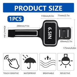 SGERUFZ Bracciale sportivo, universale regolabile per corsa, bracciale per smartphone sportivo, compatibile con telefoni fino a 6,5 pollici, adatto per jogging, fitness, ciclismo, escursioni