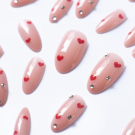 Press on Nails Short Christmas Red,Simple Christmas French Tips False Nails Glue on Nails, Oval Square Acrylic Full Cover Autumn Winter Stick on Nails for Women Girls Manicure Decoration,Red-heart