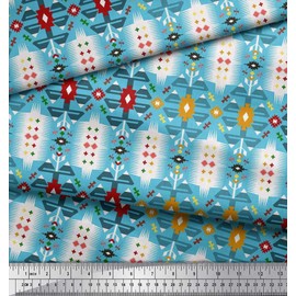 Soimoi Blue Poly Crepe Fabric Geometric Southwestern Fabric Prints by Yard 42 Inch Wide