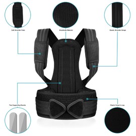 supregear Posture Trainer, Adjustable Spine Support for Men and Women, Posture Correction, Back Shoulder Posture Correction, Upright Straightener Correct Belt (Black, L)