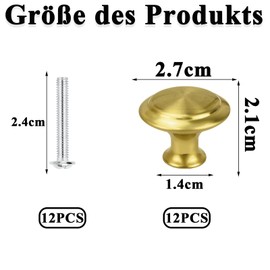 NISENTIA Möbelknöpfe, 12 Stück Schrankknöpfe Knöpfe Gold Runde, Knauf für Schrank Edelstahl, Schubladenknopf, Einloch Knöpfe Kommode, Türknöpfe Schrank mit Schrauben für Schublade, Kleiderschrank