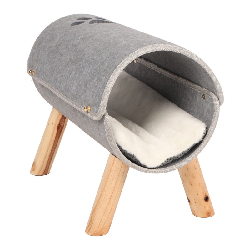 Cat Tunnel Bed Elevated Wooden Legs Cat Tunnel Soft Felt