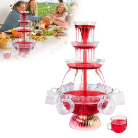 Btstil 3-Stage Clear Party Fountain, 4L Drinks Fountain with LED Illuminated Base & Pack of 5 Reusable Cups, Juice and Wine Fountain Drinking Fountain for Pubs, House Parties and Birthday Parties