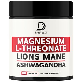 Magnesium L-Threonate Supplement with Lions Mane & Ashwagandha Root - 1000Mg Per Serving for 60 Count Supply - Advanced Formula Support