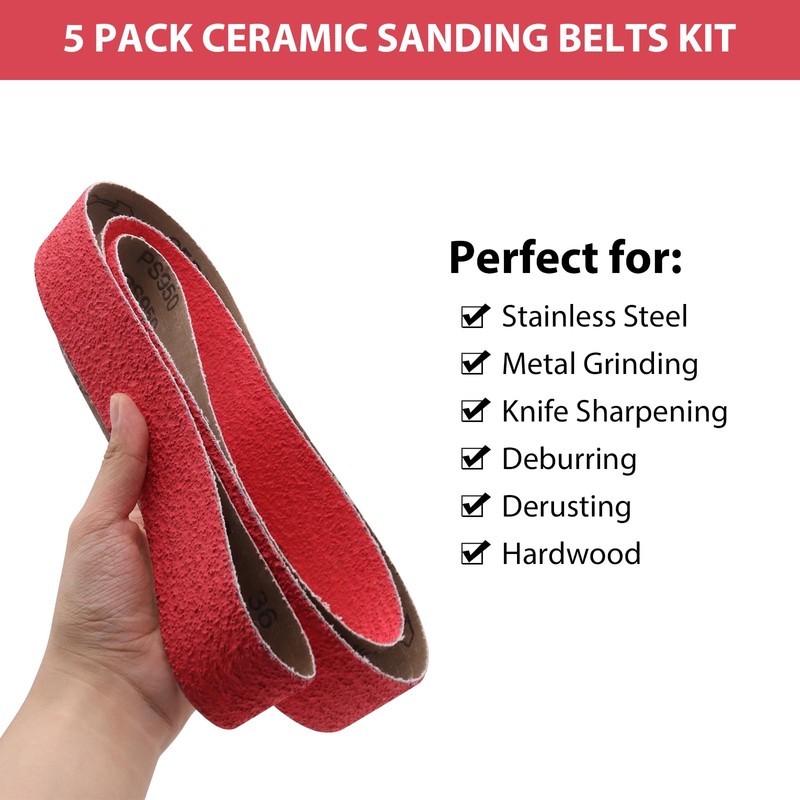 2 x 42 Inch Ceramic Grinding Belts, 36 Grit 2x42