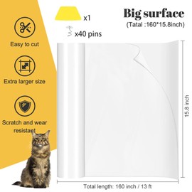 Cat Scratch Furniture Protector, 15.8"x157" Thicken Vinyl Couch Protector from Cat Claws, Self-Adhesive Cat Tape for Furniture, Clear Cat Scratch Deterrent for Furniture Couch Sofa Door Walls