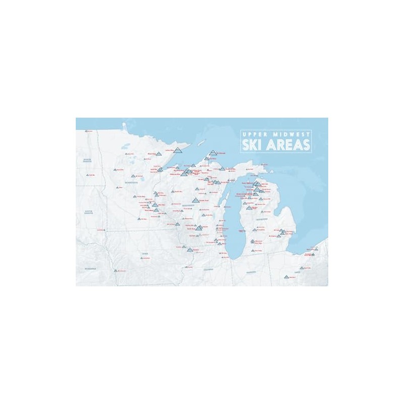Upper Midwest Ski Resorts Map 24x36 Poster (White & Light