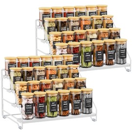 Gucass Pack of 2 4 Tier Spice Rack, Standing, Spice Rack, Metal, Adjustable, No Drilling, Spice Holder, Spice Rack Organiser for the Kitchen, Cupboard and Worktop, Kitchen Organiser Shelf (White)