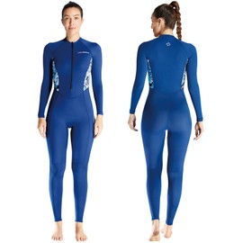 Skyone Diving Skins for Women Men, Thin Wetsuits Swimsuit Full Body Rash Guard, UV Protection Long Sleeve Wet Suit Dive Skin, One Piece Quick Dry Scuba Skin for Surfing (Women Blue, Small)