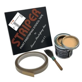 Automotive Pinstriping KIT - Stencil/Brush/Paint - Pinstripe Your Car/Truck | Striper: F-56 | Results: 1/32 inch Stripe, 1/32 inch Space, 1/64 inch Stripe (Imitation Gold, 42 Foot roll)