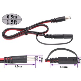 AAOTOKK DC to SAE Connectors Cable SAE Plug to DC 5.5mm x 2.1mm Male Adapters Cables for Automotive RV Solar Panel Solar Battery Panels Connect Cables(0.5/1.5ft-2pack)