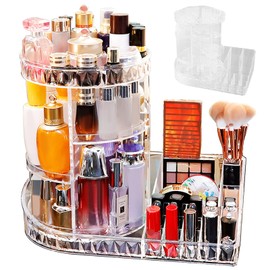 360 Degree Rotating Beauty Organiser, 3 Tiers Revolving Make Up Storage With Compartment Reusable Spinning Makeup Stand Rotating Cosmetic Organiser For Dresser Bathroom Skincare (04)