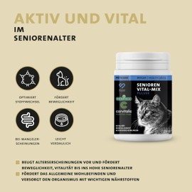 Peticare Senior Aktiv Vital Mix Powder for Old Cats, Natural Supplement Food with Green-Lipped Mussel, MSM, Curcuma, Promotes Immune System & Deficiency Symptoms, petCat Health 3603