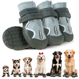 Furmate Dog Shoes for Large Small Medium Dogs,Dog Booties for Indoor Hardfloors Anti-Slip,Reflective Strip Waterproof Dog Boots & Paw Protectors for Outdoor Walking Hot Pavement,Winter Snow (Green-7)