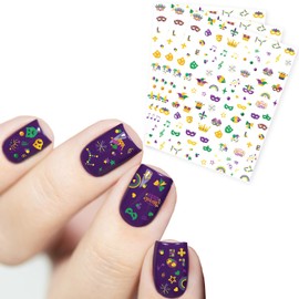Mardi Gras Decorations Nail Stickers 3 Sheet Masquerade Mardi Gras Party Supplies Favors Carnival Nail Art Decals Self-Adhesive for New Orleans Decor