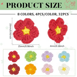 FINGERINSPIRE Pack of 32 Crochet Flowers Appliques 8 Colours Cotton Knitted Flowers Patches Handmade Knitted Flowers Patches Crochet Flowers Costume Accessories for Clothing Repair DIY Craft