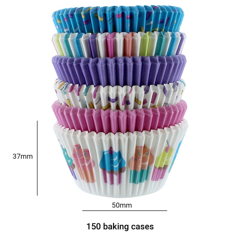 Baked with Love Pastel Cupcake Cases, 50mm Baking Cups, Multicoloured