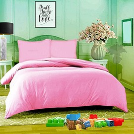 Comfort Collections Duvet Quilt Cover With Matching Pillow Case Plain Dyed Poly Cotton Easy Care Bedding Set COLOUR PINK SINGLE
