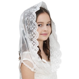 Leimandy Flowergirl Lace Veil Floret Edge Headband First Communion Veil Girls Lace Headwrap For Girls F07 (Ivory)