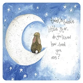 ALEX CLARK Twinkle, Twinkle Little Star Rabbit Coaster (single) - For Loved One - Makes A Great Gift - Watercolour Design - Cork Back