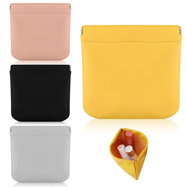 Pack of 4 Lambskin Leather Cosmetic Bag Small Waterproof Cosmetic Bag No Zip Mini Portable Makeup Bags for Cosmetics Headphones Jewellery Storage (4 Colours), multicoloured