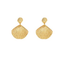 Sea Shell Dangle Drop Statement Earrings 14k Golden Plated Seashell Geometric Dangling Studs Earring Vintage Beach Party Jewelry Gifts for Women