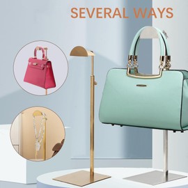 3 Pack Handbag Rack Stainless Steel - Adjustable Height Purse Display Stands for Retail, Boutiques, or Home Use (Golden)