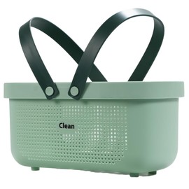 AoAkiSORA Bathroom Basket, Spa Bag, Basket, Bath Equipment, Breathable, Large Capacity, Handle, Portable (Large, Green)