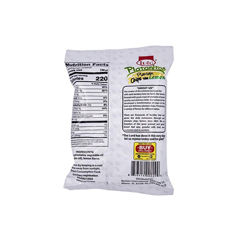 LULU Platanitos, Plantain Chips with Lemon, Gluten-Free, 1.4oz Bag (Pack