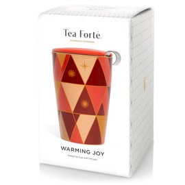 Tea Forte Kati Cup Warming Joy, Ceramic Tea Infuser Cup with Infuser Basket and Lid for Steeping Loose Leaf Tea