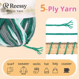Reessy 225g Knitting Wool Acrylic Yarn Crochet Yarn Set, Super Soft 5 Ply Wool for Crochet Knitting and Crafts, 5 x 45g Crochet Yarn for Amigurumi Projects Handcrafts-Dark Green