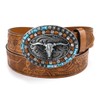 Eohak Women-Men-Western-Cowboy-Belts Turquoise-Embossed-Belts with LongHorn Bull Buckles for Jeans Pants