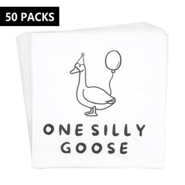 One Silly Goose Napkins for One Silly Goose Birthday Decorations, Goose 1st Birthday Party Decorations (5x5 inch, 50-Pack)