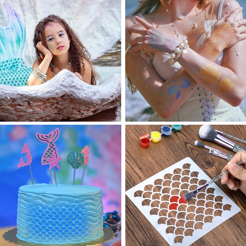 codree 26 Pcs Mermaid Scale Stencil Set, Mermaid Face Makeup