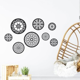 Black Mandala Window Stickers Decals Rustic Circle Flower Pattern Wall Decals Peel and Stick Modern Farmhouse Wall Art for Living Room Bedroom Hallway Decor Office Kitchen Wall Decor