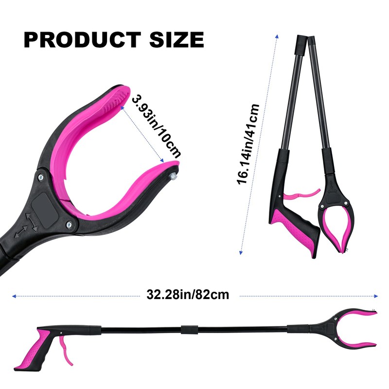 32" Grabber Reacher Tool, 360° Rotating Head, Wide Jaw, Foldable