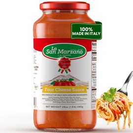 La San Marzano - Four Cheese Sauce - Pasta Sauce with 100% Italian Tomatoes Made in Italy - Peeled Tomatoes with Fresh and Natural Ingredients Gluten Free, Kosher 24 Ounce Jar