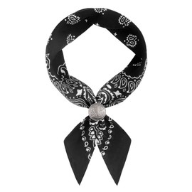 Hymeiluely Western Bandana Scarf With Vintage Eagle Coin Buckle, Paisley Pattern Neck Scarf for Men Pocket Square Cowboy Scarves (Black)