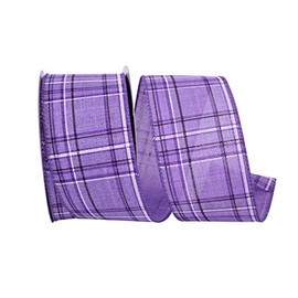 Reliant Ribbon 93844W-064-40F Pinstripe Plaid Linen Wired Edge Ribbon, 2-1/2 Inch X 10 Yards, Purple