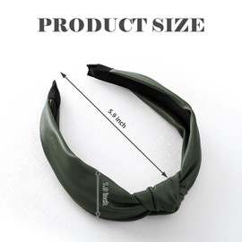 Yonchic 2-Piece Leather Knotted Headbands for Women & Girls, Top Knot Solid Color Non Slip Headband, Wide Trendy Head Band Hair Accessories (Coffee & Green)