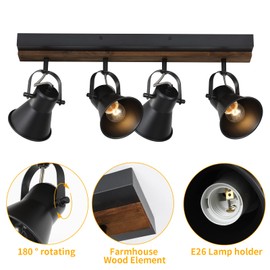 KEESFU 4-Light Track Lighting Kit,Black Semi Flush Mount Ceiling Light with 4 Rotatable Light Heads,Modern Farmhouse Lighting for Livingroom,Bedroom,Hallway,Art Wall,Bathroom,Kitchen.(4-Light)