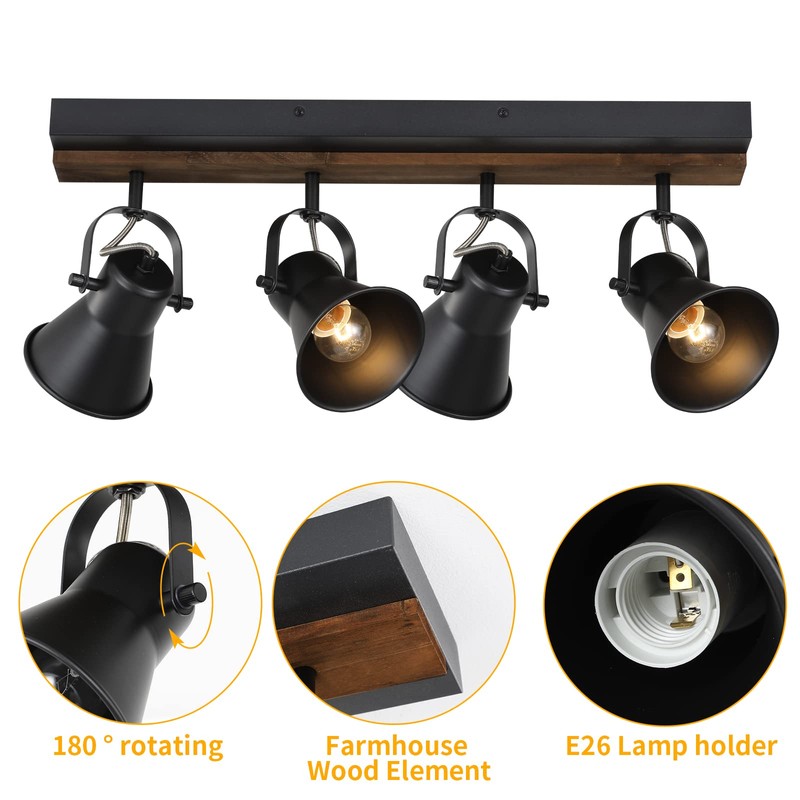 KEESFU 4-Light Track Lighting Kit,Black Semi Flush Mount Ceiling Light