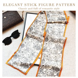 LumiSyne Women's Skinny Silk Scarf, Rectangle, Neckerchief, Geometric Pattern, Vintage Style, Lightweight, Scarf, Decorative, Neck Scarf, Headdress, Hair Bandage, Ribbon Scarf, white flowers