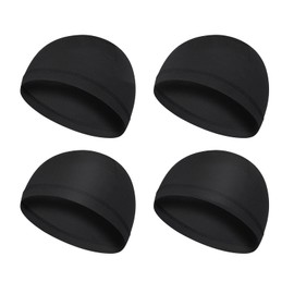 Yolev 4 Pieces Men Skull Caps Soft Cotton Beanie Sweat Wicking Helmet Liner Cycling Running Hat for Men Women Black